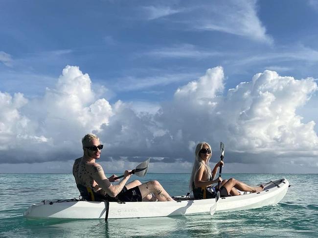 Kim Kardashian and partner Pete Davidson take to the water in a kayak. Picture Instagram