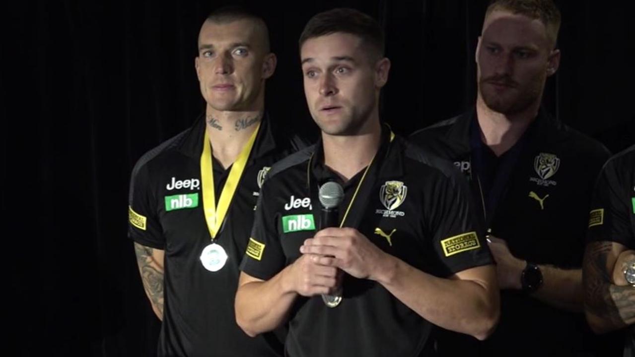 Richmond best and fairest winner Jayden Short delivered a heartfelt speech.