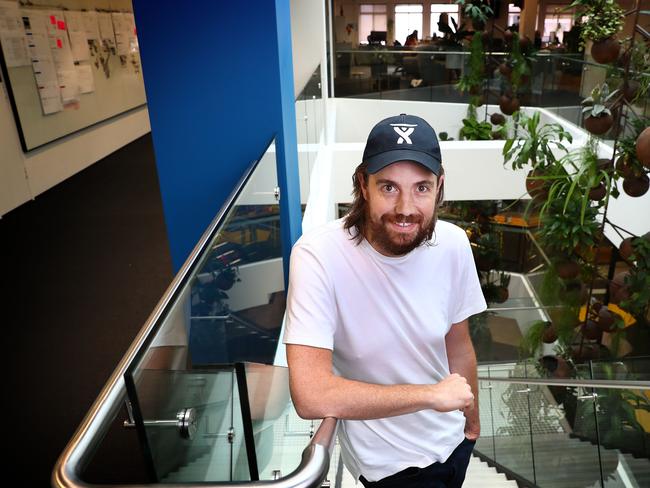 17/3/17: Billionaire software developer Mike Cannon-Brookes speaking about the energy debate in the wake of power failures in South Australia. Pictured at the Atlassian offices in Sydney. John Feder/The Australian.