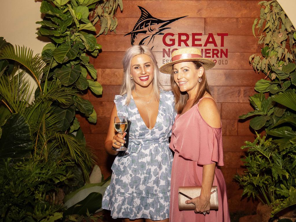 Olivia Martel and Hayley Green enjoys the 2019 Darwin Cup. Picture: KERI MEGELUS