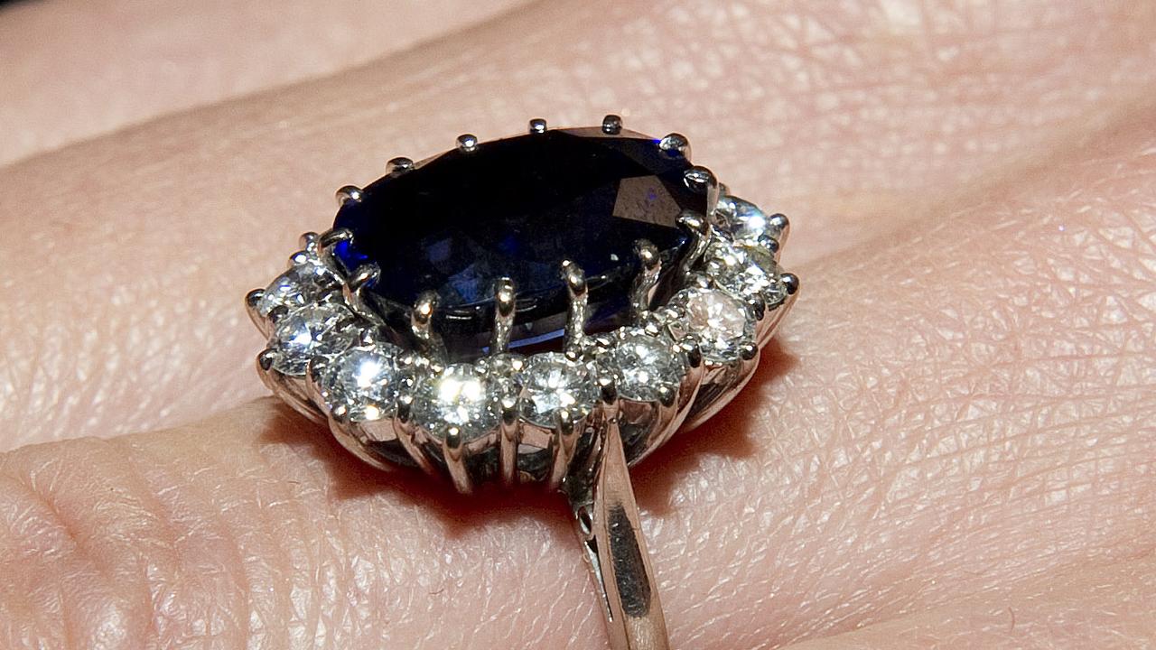 Princess Kate’s blue sapphire and diamond ring, which was given to Diana by Prince William's father. Picture: AFP/WPA Pool/Arthur Edwards