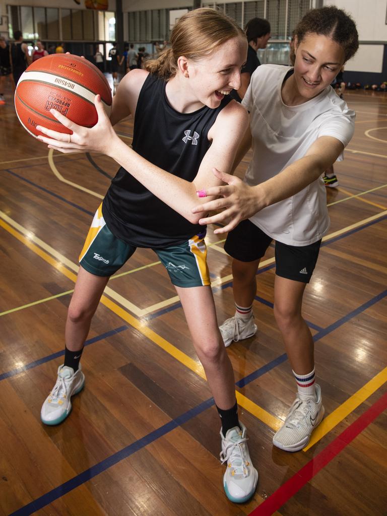 Enjoying Pop Dickerson's Supercamp Australia are Abigail Collins (left) and Elizabeth Cross, Monday, January 9, 2023.