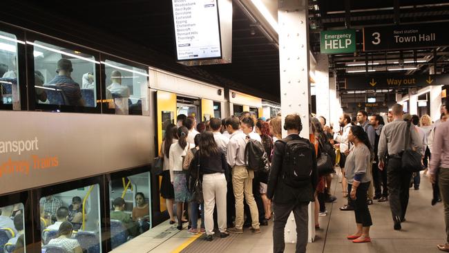 A packed Wynyard railway station during the recent rail chaos. Picture: Christian Gilles