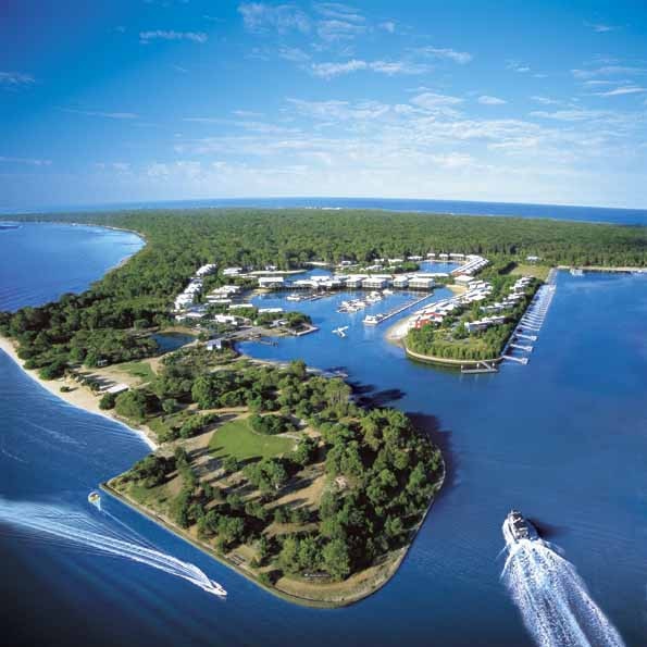 Aerial view of the Couran Cove Island Resort.