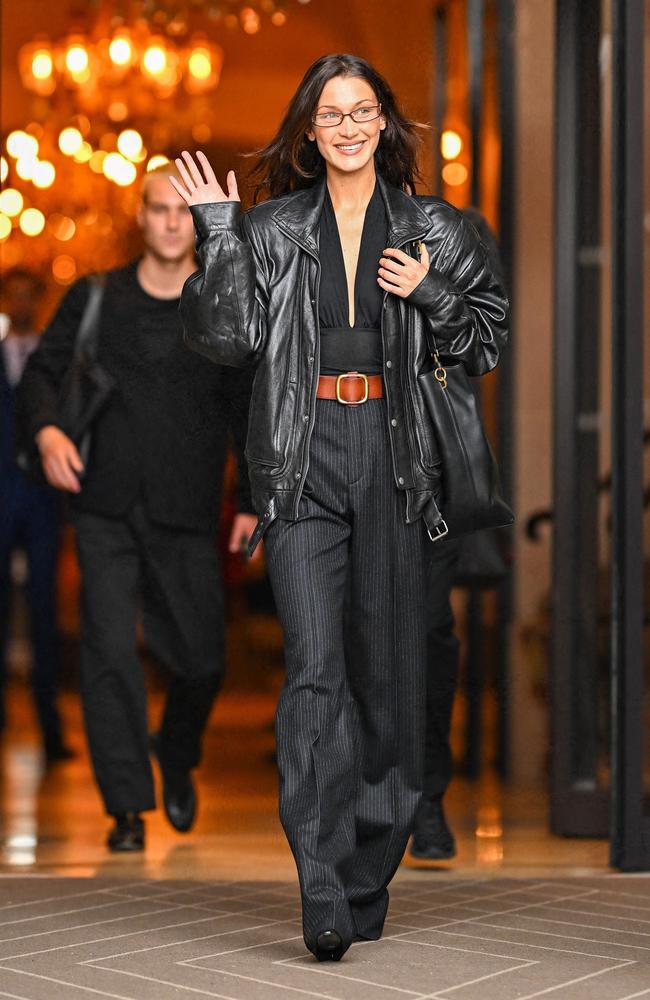 Bella Hadid greets fans ahead of another Paris Fashion Week event. Picture: BACKGRID