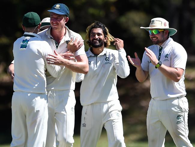 DVCA Cricket: Rosanna v Epping, bowler Aayat Khanna claims the wicket of Anthony Licovski. Picture: Steve Tanner