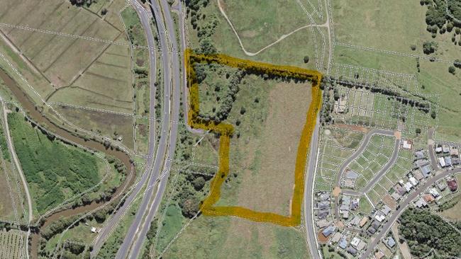 Aerial view of proposed development site (in yellow)