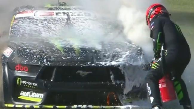 Cam Waters was the only Ford driver in contention before his car burst into flames early in the race. Picture: Supplied