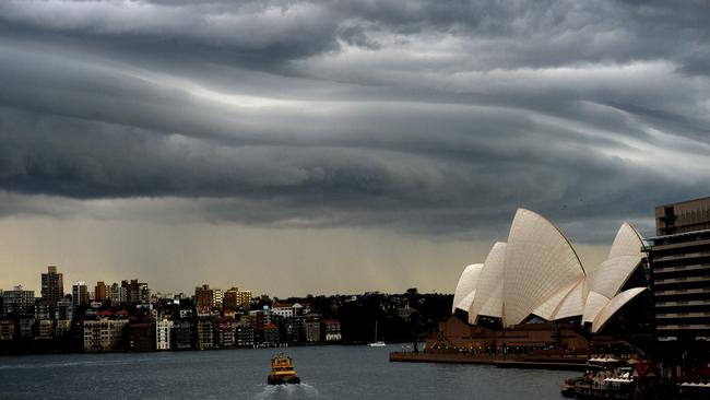 Shelf clouds over Sydney Harbour as storms sweep in. Picture: Jeremy Piper