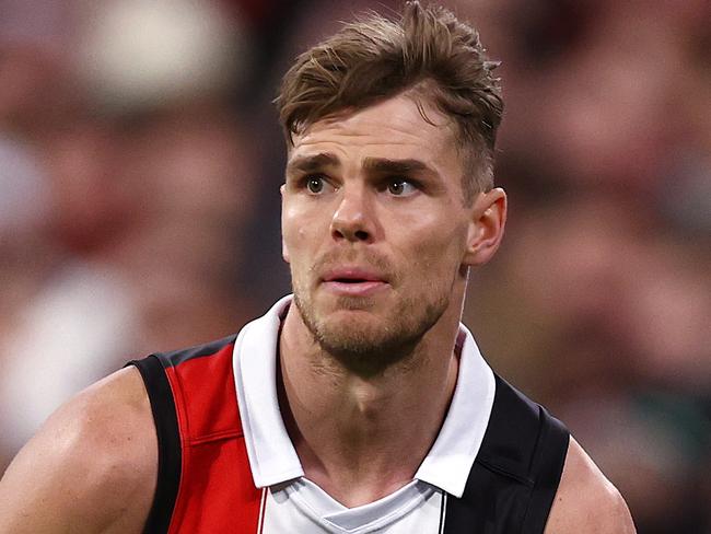 MELBOURNE . 01/04/2023.  AFL Round 3.  St Kilda vs Essendon at the MCG.  Mason Wood of the Saints    . Pic: Michael Klein