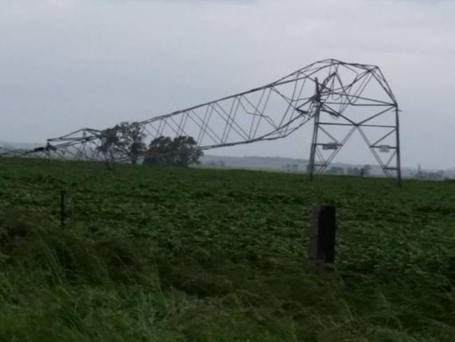 Did renewable energy cause this? Power towers were knocked down in South Australia during the storm. Picture: Debbie Prosser/Facebook