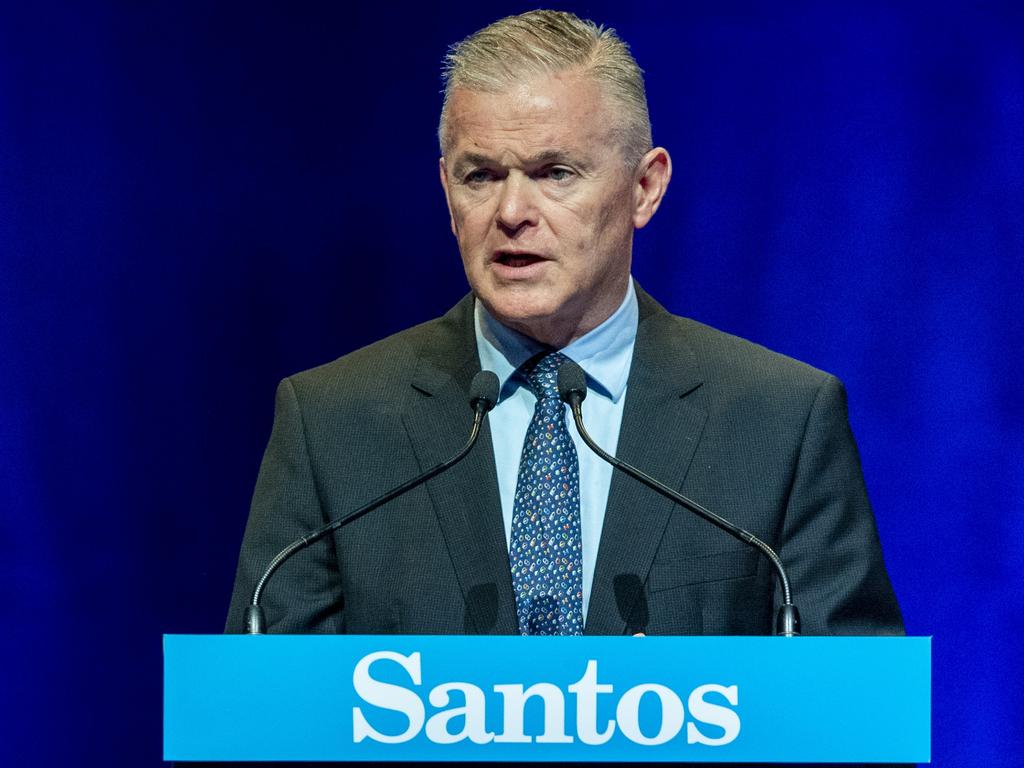 Santos Chief executive Kevin Gallagher speaks during the Santos AGM at the Adelaide Convention Centre Thursday,April,6,2023.Picture Mark Brake