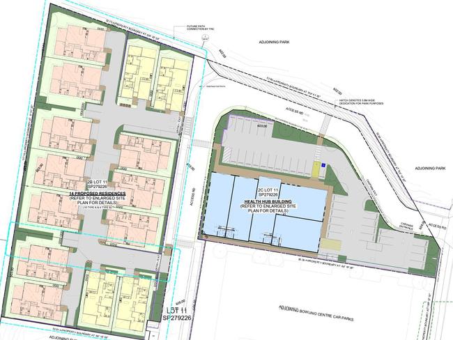 Concept designs for developer Rob Weymouth's retooled health precinct in Glenvale, which will include 14 turnkey homes along with an allied health precinct and medical centre.