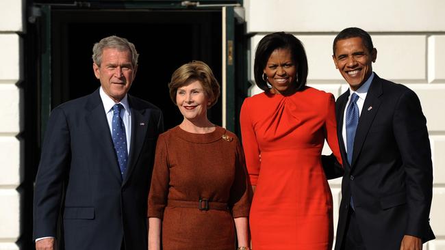 Former US President George W Bush, former First Lady Laura Bush, former First Lady Michelle Obama and fomer US President Barack Obama.