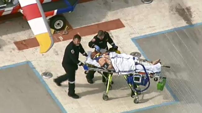 Tony Mokbel being attended to by medical staff after an alleged stabbing at Barwon Prison, Victoria. Picture: AAP/Nine News