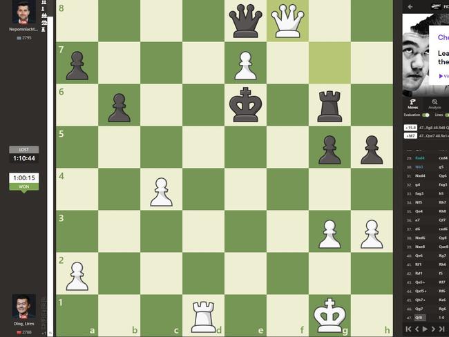 Ian Nepomniachtchi resigned the game in this position. Picture: Chess.com