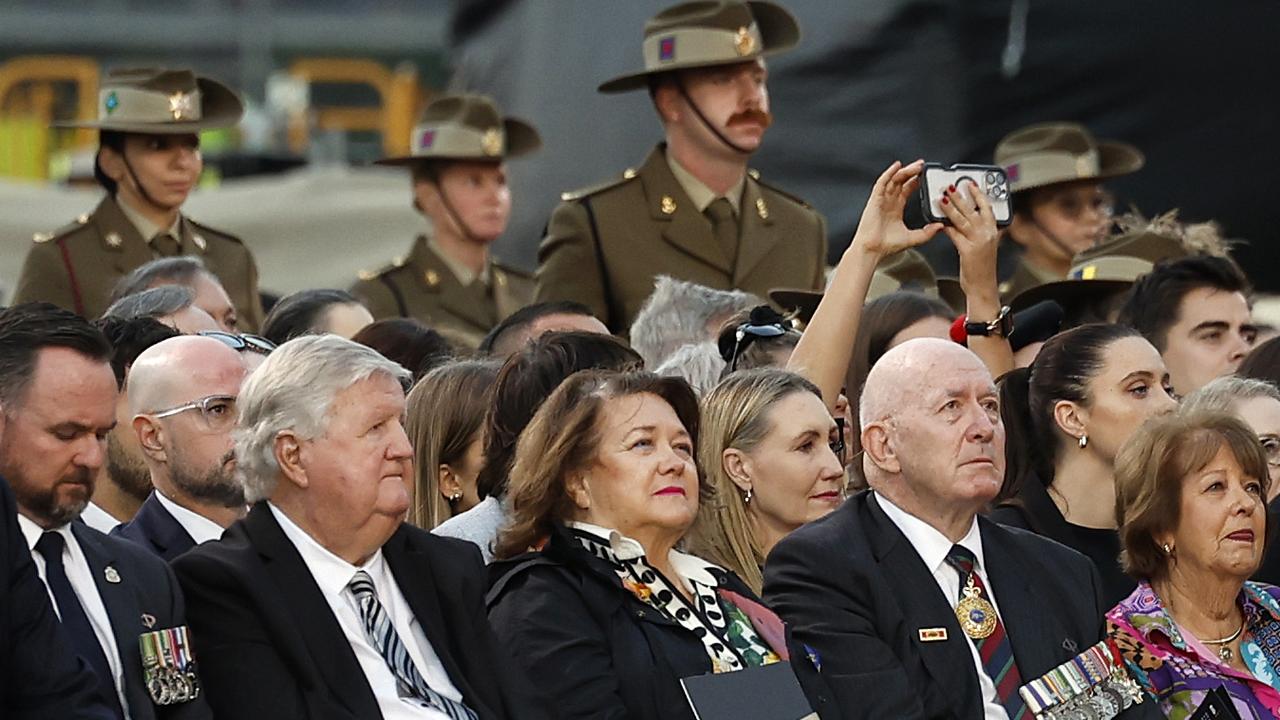 Australia’s richest woman Gina Rinehart, centre, called for increased defence spending at a special Anzac day eve service in Sydney. Picture: Richard Dobson / Newswire