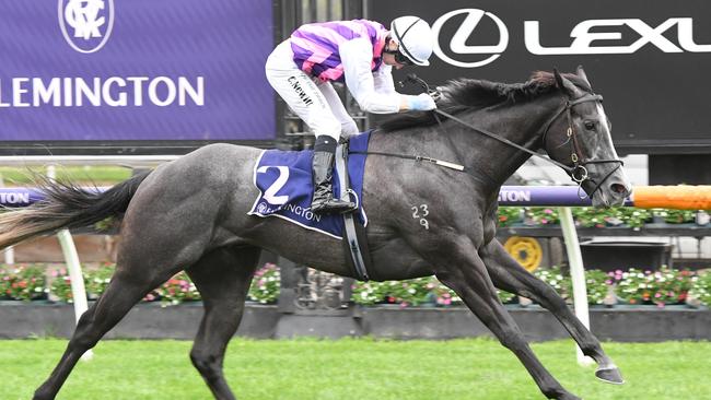 Sghirripa bolts in to win the Standish Handicap at Flemington.