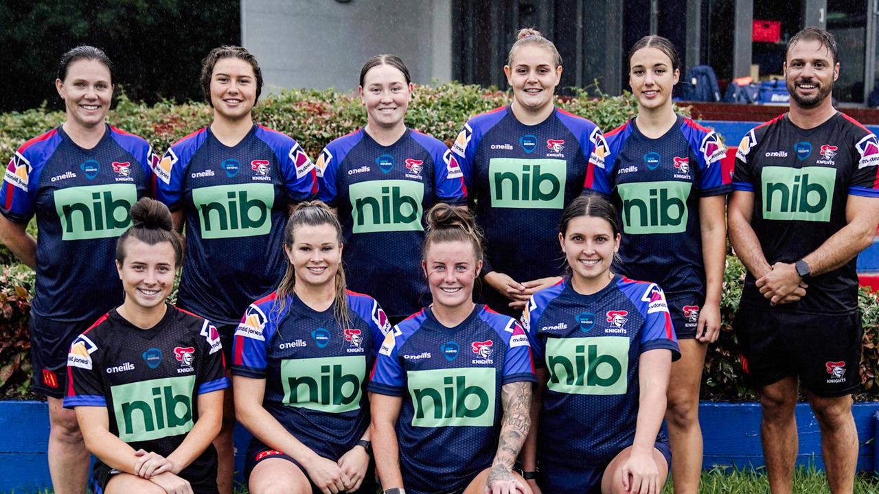 Bobbi Law (bottom right) is among a slew of inaugural signings for the Newcastle Knights NRLW team unveiled on Friday. Credit: Newcastle Knights media.