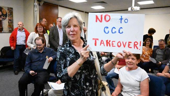 Kathleen Graham from Rostrevor opposes the proposed boundary reform by Campbelltown Council and made her views clear during a recent meeting. Picture: Lydia Kellner