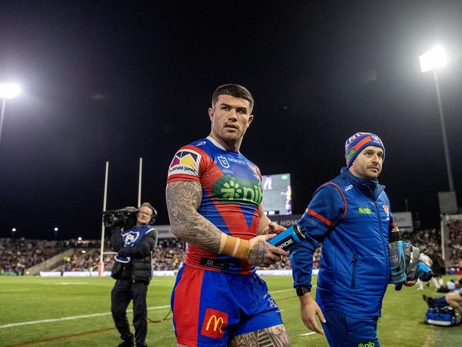 The Knights suffered an injury blow, with Bradman Best suffering another hamstring injury. Picture: NRL Imagery