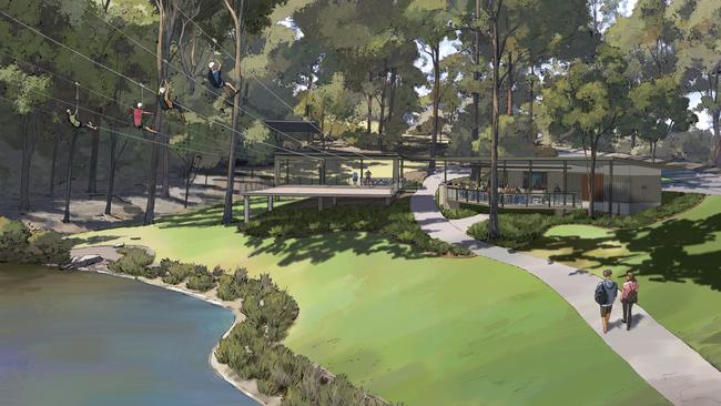 Mount Coot-tha zipline artists impressions — Scenic Zipline Gardens Landing &amp; Kiosk