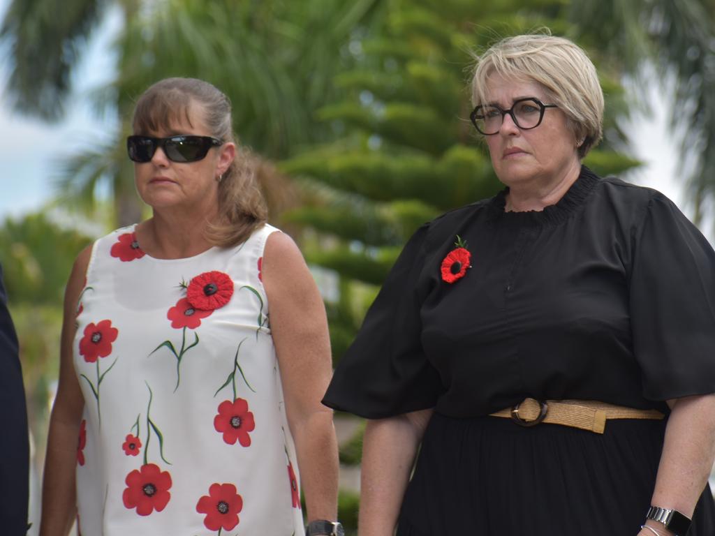 Mackay Councillors Alison Jones and Fran Mann at the 2021 Remembrance Day Ceremony in Jubilee Park. Picture: Lillian Watkins