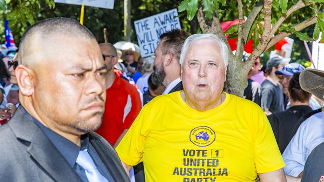 Clive Palmer at the Freedom Rally in the Brisbane CBD. Picture: Richard Walker