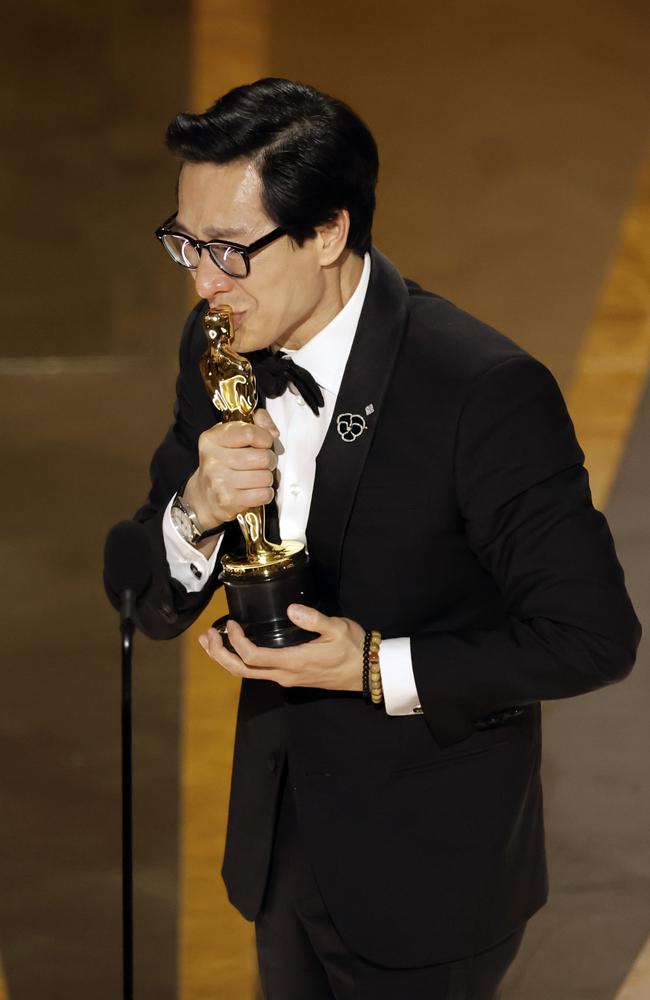 Former child star Ke Huy Quan accepts the Best Supporting Actor award. Piccture: Getty Images