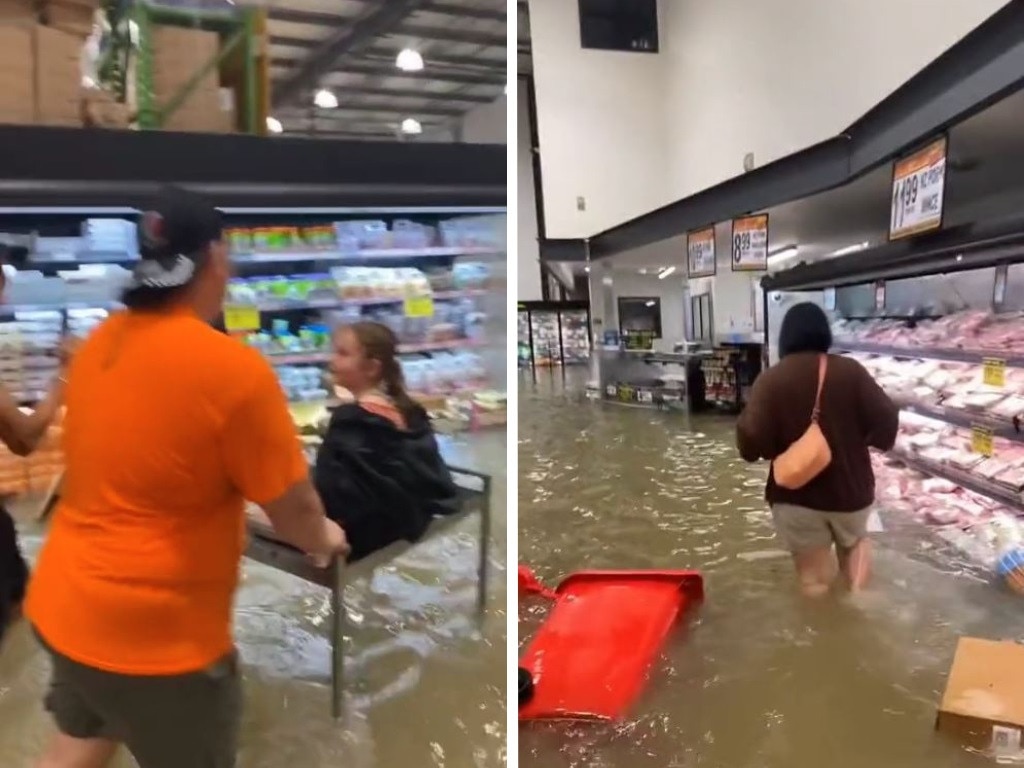 People shopping in the flooded PAK'nSAVE at Wairau, Auckland. Picture: TikTok