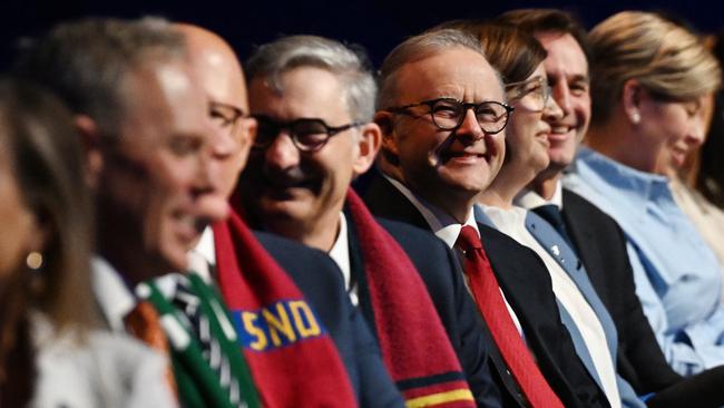 North Melbourne Grand Final Breakfast. Prime Minister Anthony Albanese (centre, in focus). Picture: Josie Hayden