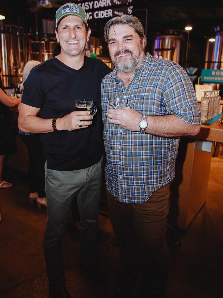 Chris Haddad, Robert Pearson at the Tiny Mountain Brewery opening in Townsville. Picture by Kaine Constantine. Socials: Damien Anthony Rossi