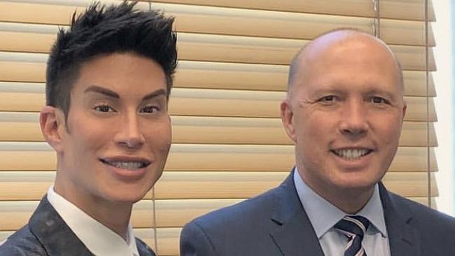 Human Ken doll Justin Jedlica with Home Affairs Minister Peter Dutton