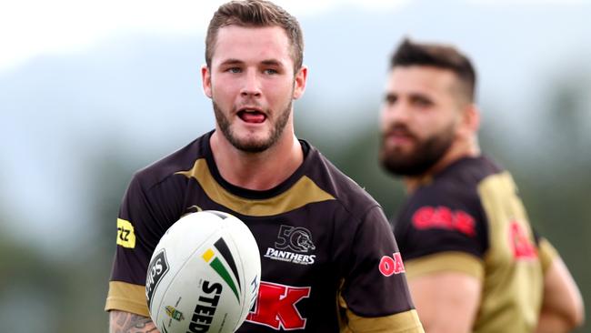 Zak Hardaker passes during the Penrith Panthers training session at Panthers Academy, Penrith. Picture: Gregg Porteous