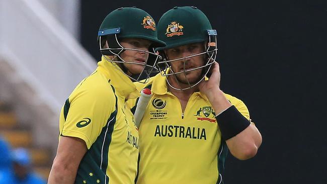 Steve Smith (L) and Australian captain Aaron Finch at last year’s ODI World Cup. Picture: Lindsey Parnaby