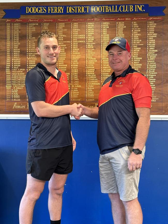 Dodges Ferry assistant coach Brad Joseph (left) and new senior coach Jess Tegg (right). Picture: Facebook.