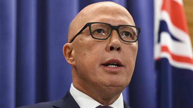 Peter Dutton says ‘too many business leaders say one thing in private and don’t advocate it publicly’. Picture: Martin Ollman