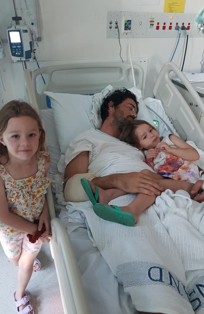 Rob Turner recovering in hospital with his kids by his side. Source: Supplied