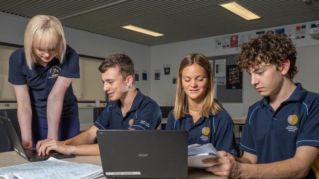 Southern Montessori School students Bonny, Cem, Marnie and Jack. Picture: Ben Clark