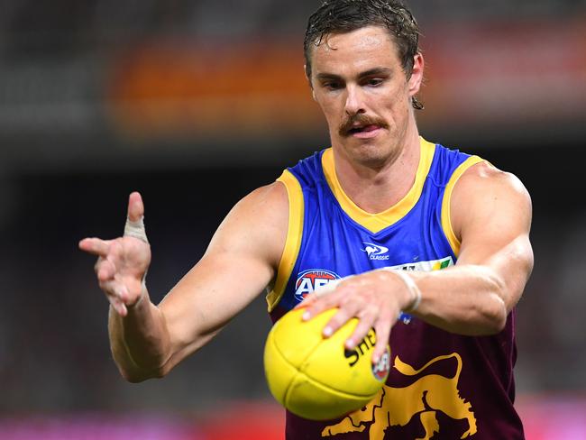 BRISBANE, AUSTRALIA - APRIL 14: Joe Daniher of the Lions in action during the round five AFL match between the Brisbane Lions and the Collingwood Magpies at The Gabba on April 14, 2022 in Brisbane, Australia. (Photo by Albert Perez/AFL Photos/Getty Images)