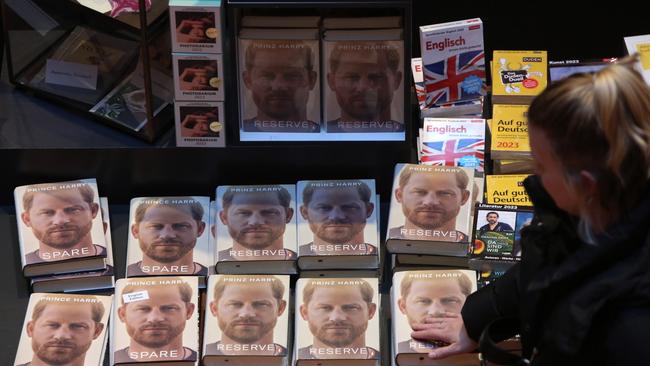 Spare: Harry’s book on sale in Berlin. Picture: AFP