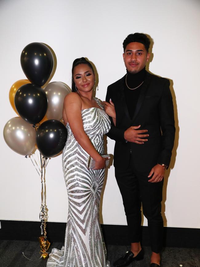Jahkita Kilcoyne and Tuvalli Pereira at Trinity Lutheran College formal at Gold Coast Convention and Exhibition Centre. Photograph : Jason O'Brien