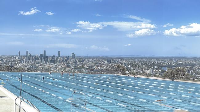 How the city skyline could look from the proposed Mt Coot-tha pool. Image: Richard Groves Architects