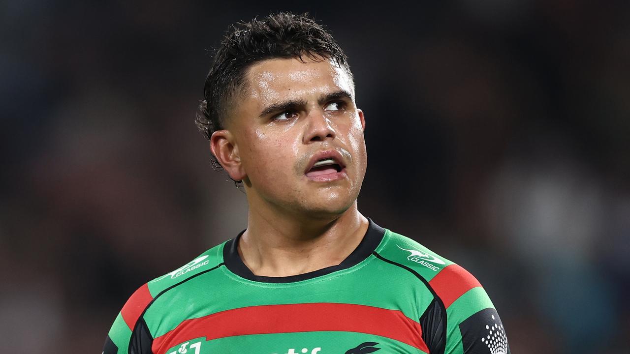 SYDNEY, AUSTRALIA - SEPTEMBER 24: Latrell Mitchell of the Rabbitohs looks on after the NRL Preliminary Final match between the Penrith Panthers and the South Sydney Rabbitohs at Accor Stadium on September 24, 2022 in Sydney, Australia. (Photo by Matt King/Getty Images)