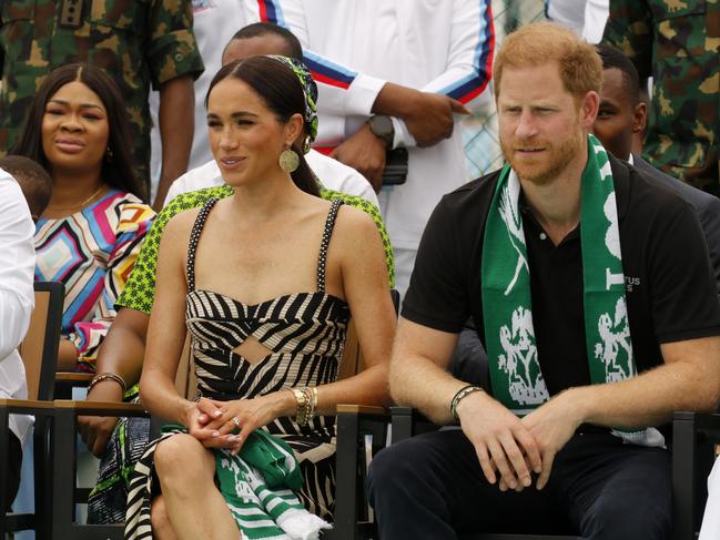 Meghan Markle and Prince Harry, pictured during their Nigeria trip, will not be attending the wedding of Prince Archie’s godfather. Picture: Getty Images