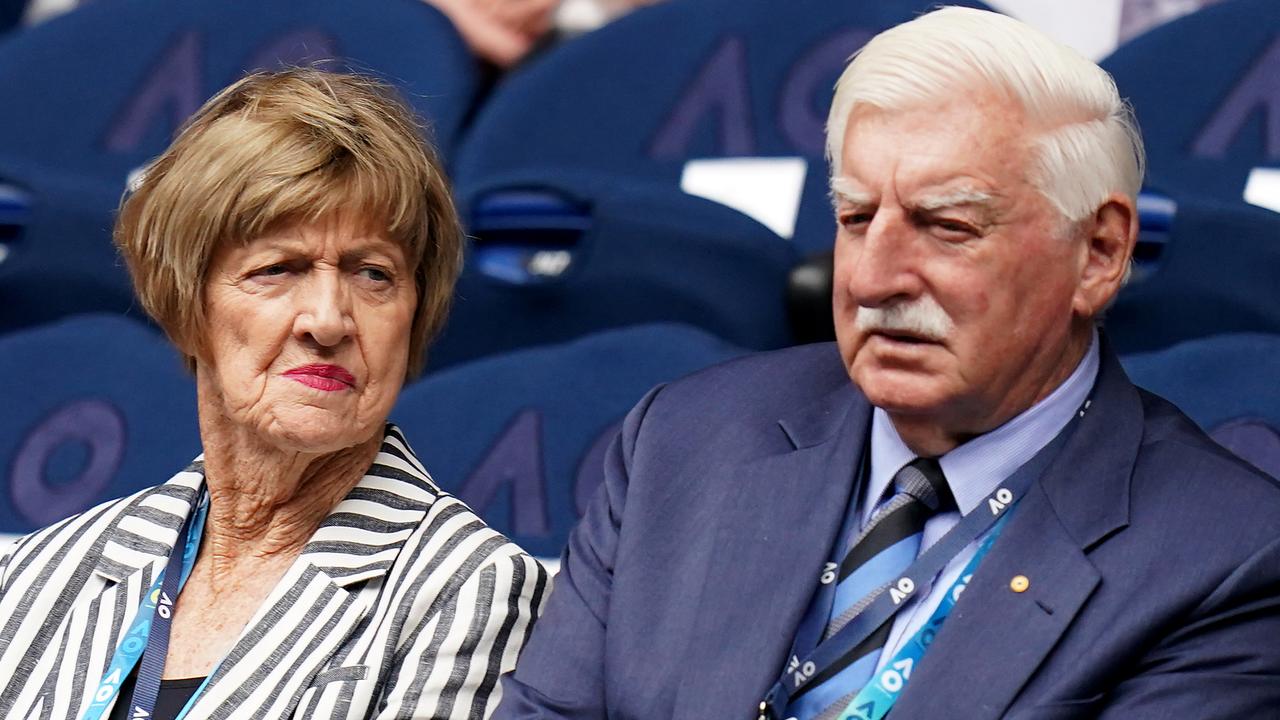 Margaret Court and her husband Barry at the 2020 Australian Open. Picture: AAP/Dave Hunt