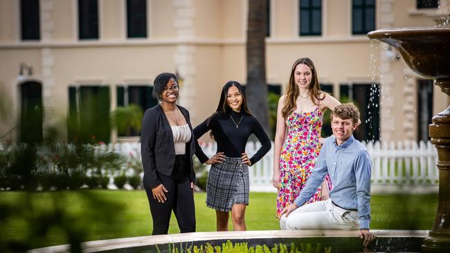 Evelline Nkombera, Devika Mukherjee, Ella Dixon and Andrew Jenke, at the SACE merit ceremony, on May 19th, 2022, at Government House in Adelaide. Picture: Tom Huntley