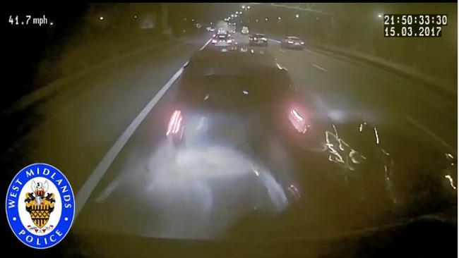 Dashcam footage shows the truck driver smashing into two cars at over 60km/h. Picture: West Midlands Police