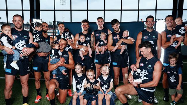 There has been a baby boom at the Blues, with 10 babies welcomed in the space of 11 months. Picture: Carlton Football Club