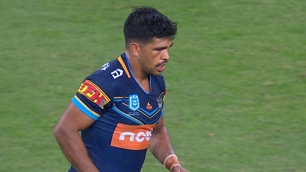 Tyrone Peachey after making his kick which all but handed the game to Cronulla